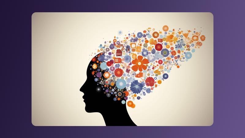 illustration-depicting-mental-availability A silhouette of a head with logos and thoughts illustrated in the brain depicting mental availability