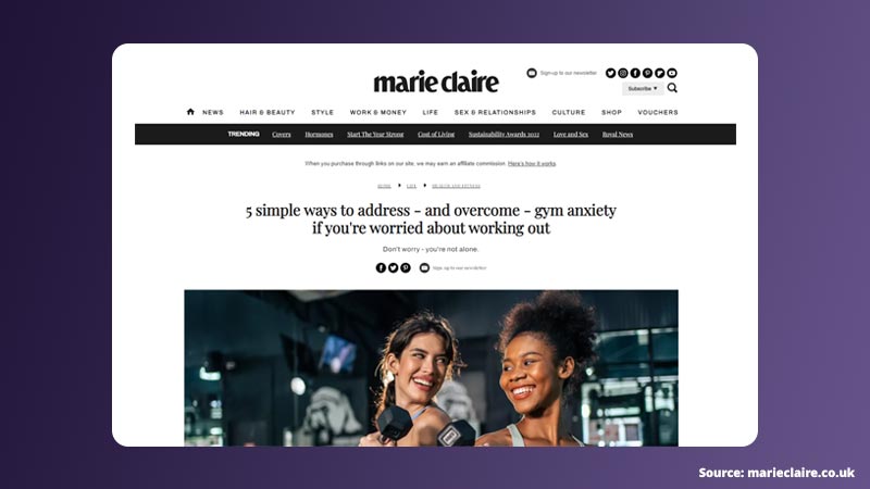 marie-claire-stef-williams-article-digital-pr An article in Marie Claire talking about gym anxiety using advice from Stef Williams